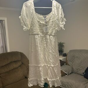 Elegant White Smocked Midi Dress by Charlotte Russe (Size XL)